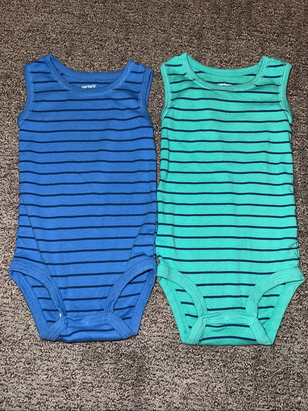 Carters 18m Striped Cotton Tank One-Piece Bodysuit - Blue & Teal